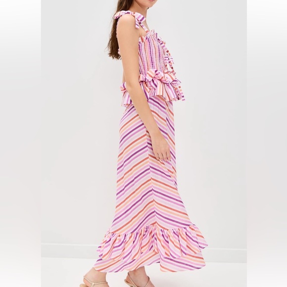 CeliaB Paula Striped Maxi Dress Pink Purple Orange White M NWT - Picture 11 of 11